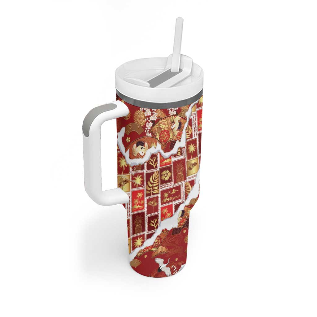 Hawaii Japanese Culture Red Tumbler With Handle Spring Cranes Aloha Pattern LT01 - Polynesian Pride
