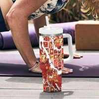 Hawaii Japanese Culture Red Tumbler With Handle Spring Cranes Aloha Pattern LT01 - Polynesian Pride