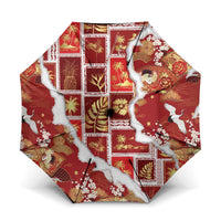 Hawaii Japanese Culture Red Umbrella Spring Cranes Aloha Pattern LT01 One Size Folded 11.42 inch Opened Diameter 37.4 inch Red - Polynesian Pride
