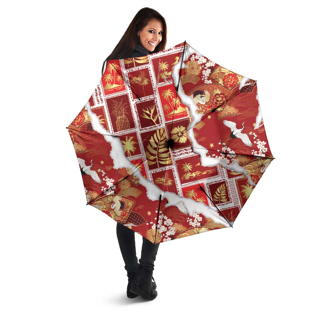Hawaii Japanese Culture Red Umbrella Spring Cranes Aloha Pattern LT01 - Polynesian Pride