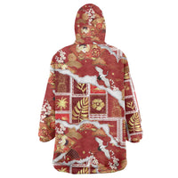 Hawaii Japanese Culture Red Wearable Blanket Hoodie Spring Cranes Aloha Pattern LT01 - Polynesian Pride