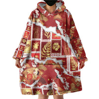 Hawaii Japanese Culture Red Wearable Blanket Hoodie Spring Cranes Aloha Pattern LT01 - Polynesian Pride