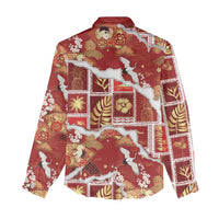 Hawaii Japanese Culture Red Women Casual Shirt Spring Cranes Aloha Pattern