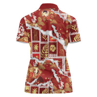 Hawaii Japanese Culture Red Women Polo Shirt Spring Cranes Aloha Pattern
