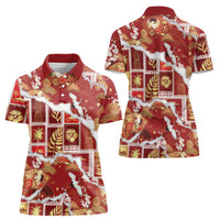 Hawaii Japanese Culture Red Women Polo Shirt Spring Cranes Aloha Pattern