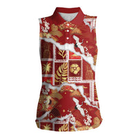 Hawaii Japanese Culture Red Women Sleeveless Polo Shirt Spring Cranes Aloha Pattern LT01 Female Red - Polynesian Pride