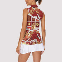 Hawaii Japanese Culture Red Women Sleeveless Polo Shirt Spring Cranes Aloha Pattern LT01 - Polynesian Pride