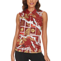 Hawaii Japanese Culture Red Women Sleeveless Polo Shirt Spring Cranes Aloha Pattern LT01 - Polynesian Pride