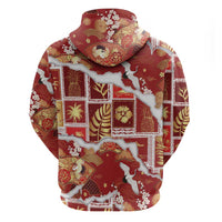 Hawaii Japanese Culture Red Zip Hoodie Spring Cranes Aloha Pattern LT01 - Polynesian Pride