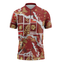 Hawaii Japanese Culture Red Zipper Polo Shirt Spring Cranes Aloha Pattern LT01 Red - Polynesian Pride
