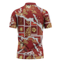 Hawaii Japanese Culture Red Zipper Polo Shirt Spring Cranes Aloha Pattern LT01 - Polynesian Pride