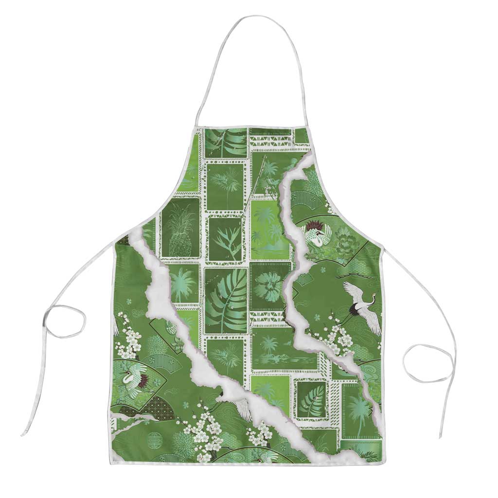 Hawaii Japanese Culture Sage Green Apron Spring Cranes Aloha Pattern LT01 Sage - Polynesian Pride