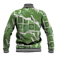Hawaii Japanese Culture Sage Green Baseball Jacket Spring Cranes Aloha Pattern LT01 - Polynesian Pride