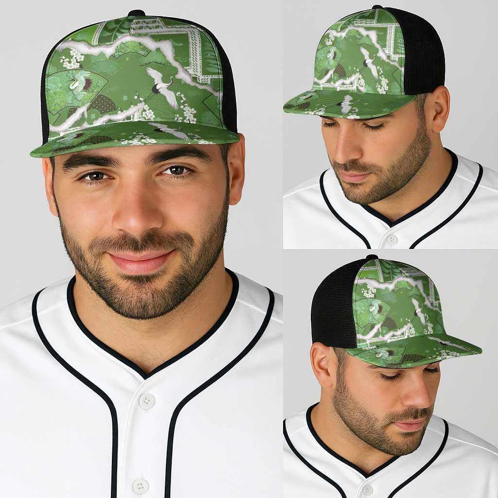 Hawaii Japanese Culture Sage Green Baseball Net Cap Spring Cranes Aloha Pattern LT01 - Polynesian Pride