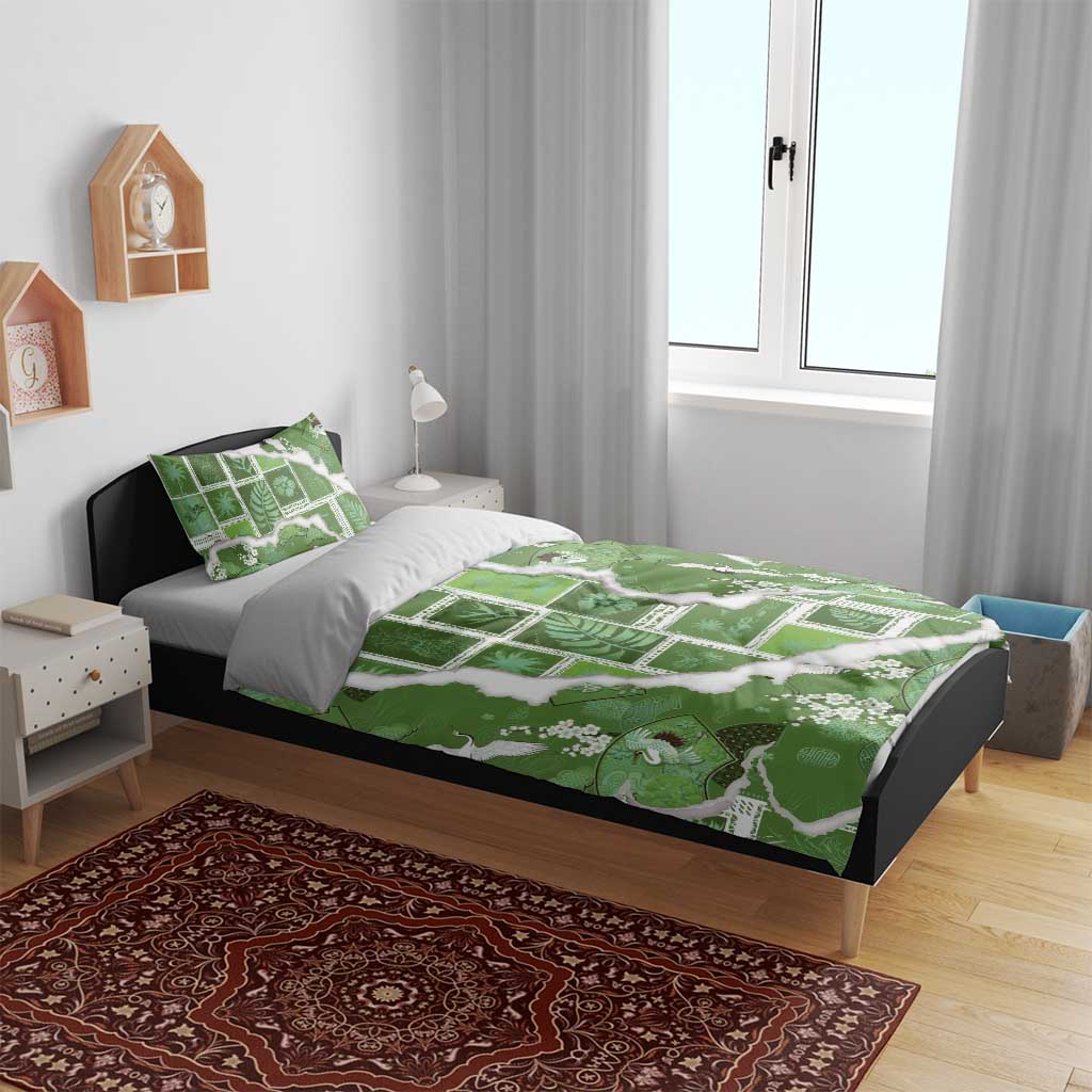 Hawaii Japanese Culture Sage Green Bedding Set Spring Cranes Aloha Pattern LT01 - Polynesian Pride