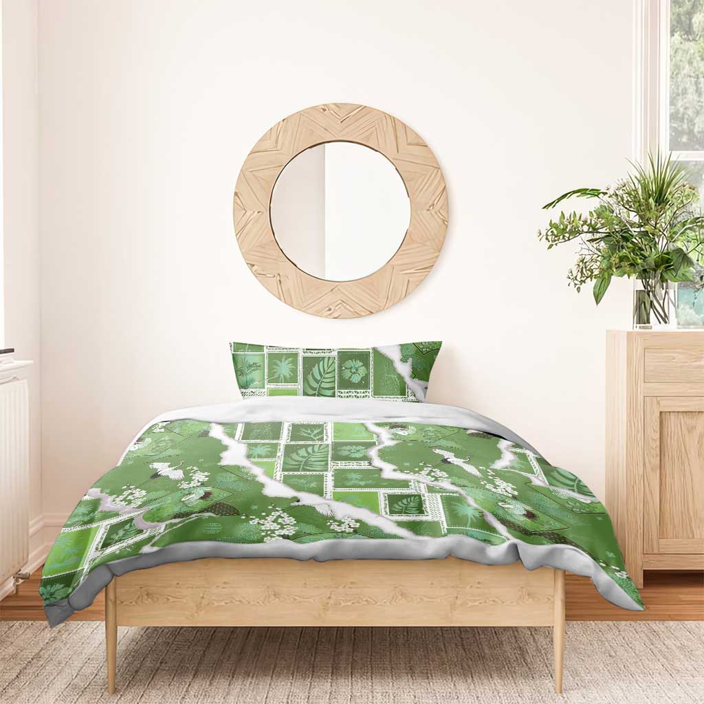Hawaii Japanese Culture Sage Green Bedding Set Spring Cranes Aloha Pattern LT01 - Polynesian Pride