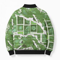 Hawaii Japanese Culture Sage Green Bomber Puffer Jacket Spring Cranes Aloha Pattern LT01 - Polynesian Pride