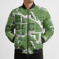 Hawaii Japanese Culture Sage Green Bomber Puffer Jacket Spring Cranes Aloha Pattern LT01 - Polynesian Pride