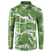 Hawaii Japanese Culture Sage Green Button Sweatshirt Spring Cranes Aloha Pattern LT01 Sage - Polynesian Pride
