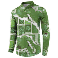 Hawaii Japanese Culture Sage Green Button Sweatshirt Spring Cranes Aloha Pattern LT01 - Polynesian Pride