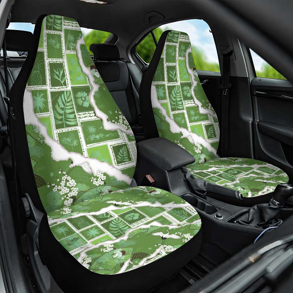 Hawaii Japanese Culture Sage Green Car Seat Cover Spring Cranes Aloha Pattern