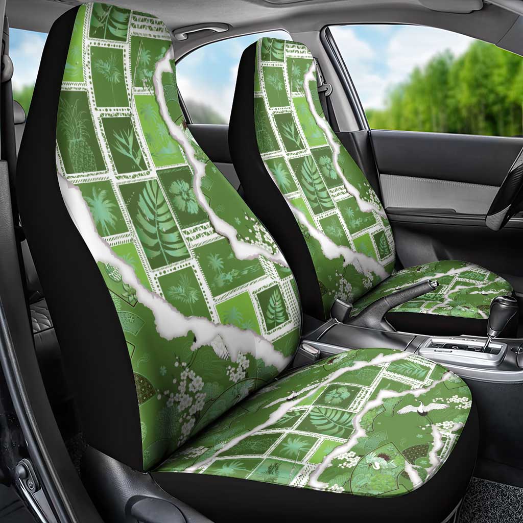 Hawaii Japanese Culture Sage Green Car Seat Cover Spring Cranes Aloha Pattern