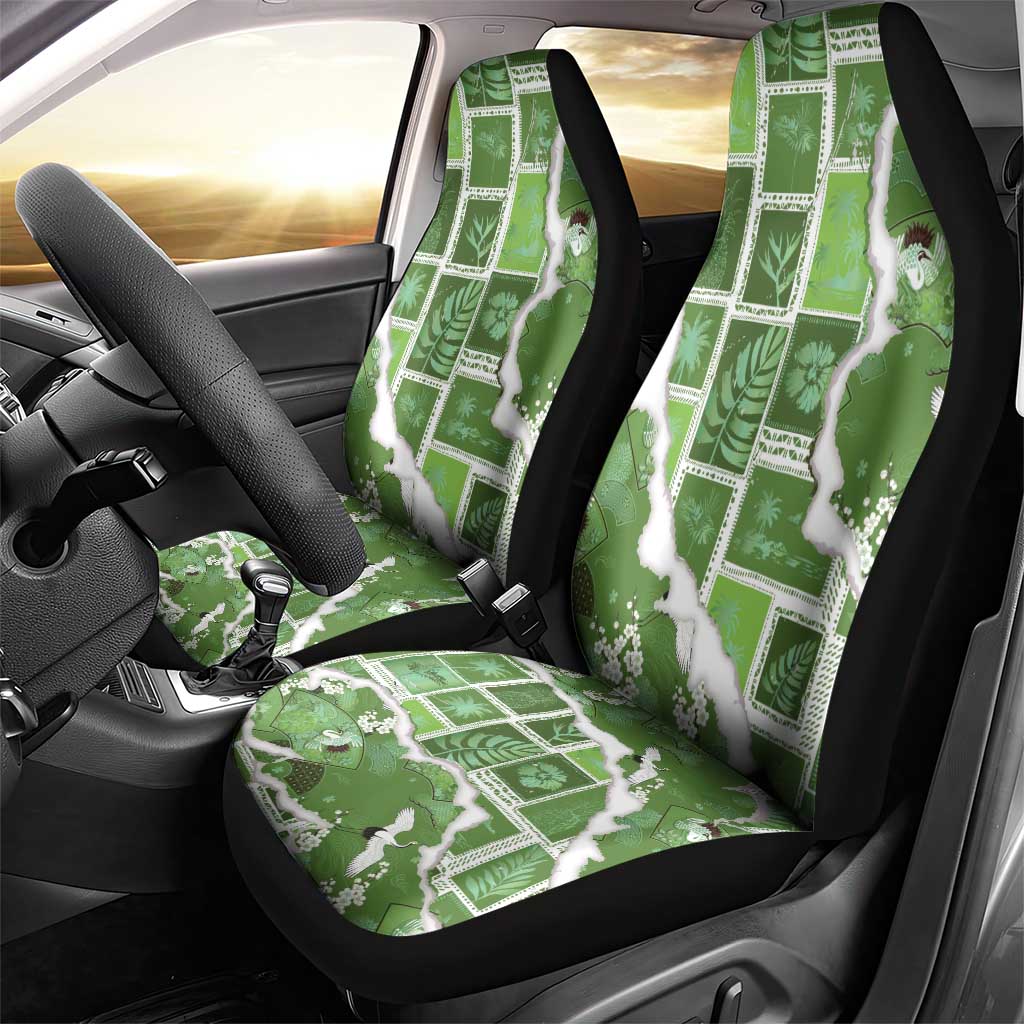 Hawaii Japanese Culture Sage Green Car Seat Cover Spring Cranes Aloha Pattern