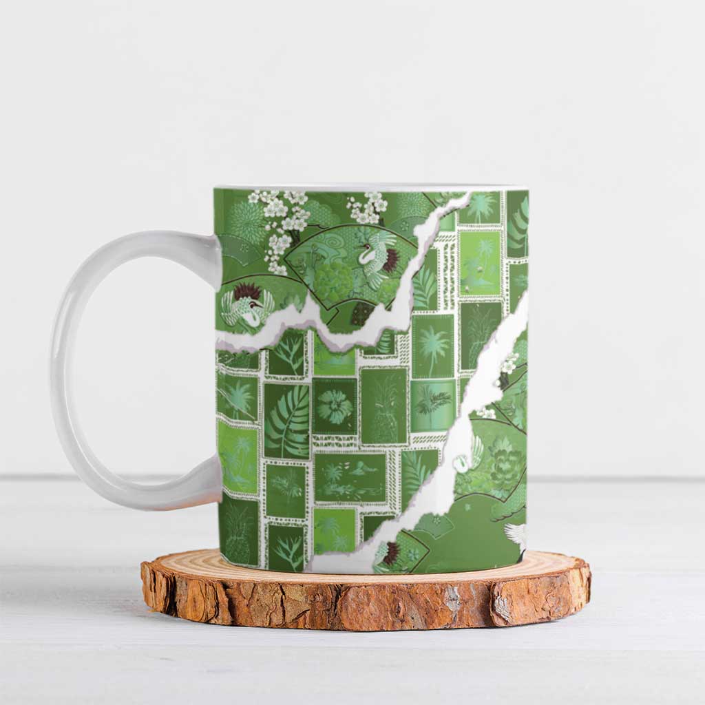 Hawaii Japanese Culture Sage Green Ceramic Mug Spring Cranes Aloha Pattern LT01 Sage - Polynesian Pride
