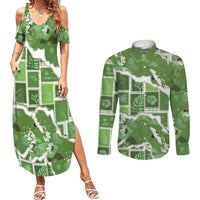 Hawaii Japanese Culture Sage Green Couples Matching Summer Maxi Dress and Long Sleeve Button Shirt Spring Cranes Aloha Pattern LT01 Sage - Polynesian Pride