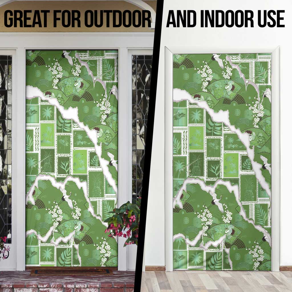 Hawaii Japanese Culture Sage Green Door Cover Spring Cranes Aloha Pattern LT01 - Polynesian Pride