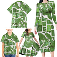 Hawaii Japanese Culture Sage Green Family Matching Long Sleeve Bodycon Dress and Hawaiian Shirt Spring Cranes Aloha Pattern