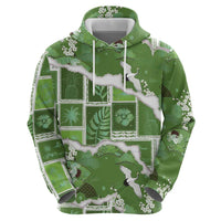 Hawaii Japanese Culture Sage Green Hoodie Spring Cranes Aloha Pattern