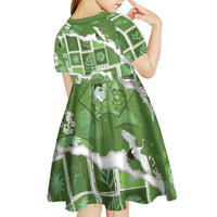 Hawaii Japanese Culture Sage Green Kid Short Sleeve Dress Spring Cranes Aloha Pattern LT01 - Polynesian Pride