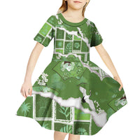 Hawaii Japanese Culture Sage Green Kid Short Sleeve Dress Spring Cranes Aloha Pattern LT01 - Polynesian Pride