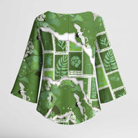Hawaii Japanese Culture Sage Green Kimono Sleeve Blouse Spring Cranes Aloha Pattern LT01 - Polynesian Pride