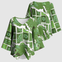 Hawaii Japanese Culture Sage Green Kimono Sleeve Blouse Spring Cranes Aloha Pattern LT01 - Polynesian Pride