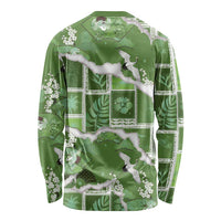 Hawaii Japanese Culture Sage Green Long Sleeve Shirt Spring Cranes Aloha Pattern LT01 - Polynesian Pride