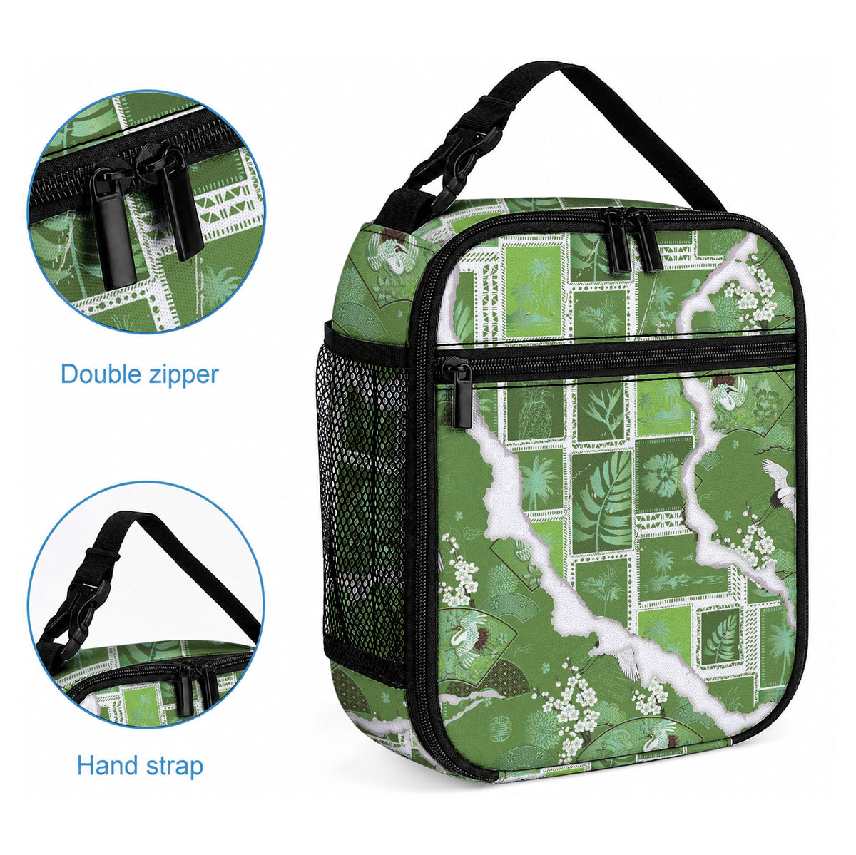 Hawaii Japanese Culture Sage Green Lunch Bag Spring Cranes Aloha Pattern LT01 - Polynesian Pride