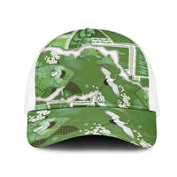 Hawaii Japanese Culture Sage Green Mesh Trucker Cap Spring Cranes Aloha Pattern LT01 One Size White Sage - Polynesian Pride