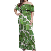 Hawaii Japanese Culture Sage Green Off Shoulder Maxi Dress Spring Cranes Aloha Pattern