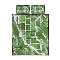 Hawaii Japanese Culture Sage Green Quilt Bed Set Spring Cranes Aloha Pattern