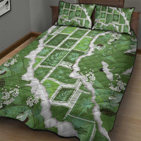 Hawaii Japanese Culture Sage Green Quilt Bed Set Spring Cranes Aloha Pattern