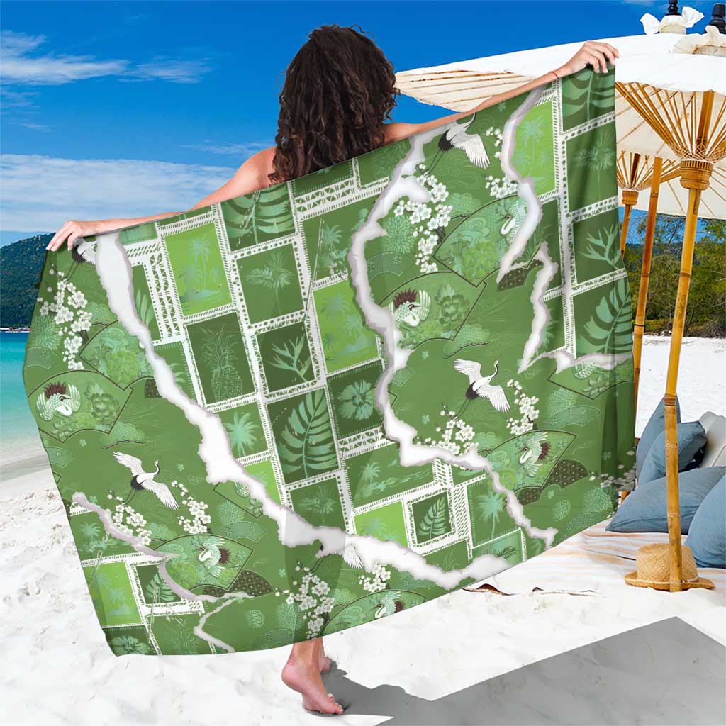 Hawaii Japanese Culture Sage Green Sarong Spring Cranes Aloha Pattern LT01 One Size 44 x 66 inches Sage - Polynesian Pride