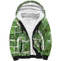 Hawaii Japanese Culture Sage Green Sherpa Hoodie Spring Cranes Aloha Pattern