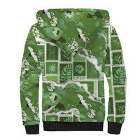 Hawaii Japanese Culture Sage Green Sherpa Hoodie Spring Cranes Aloha Pattern