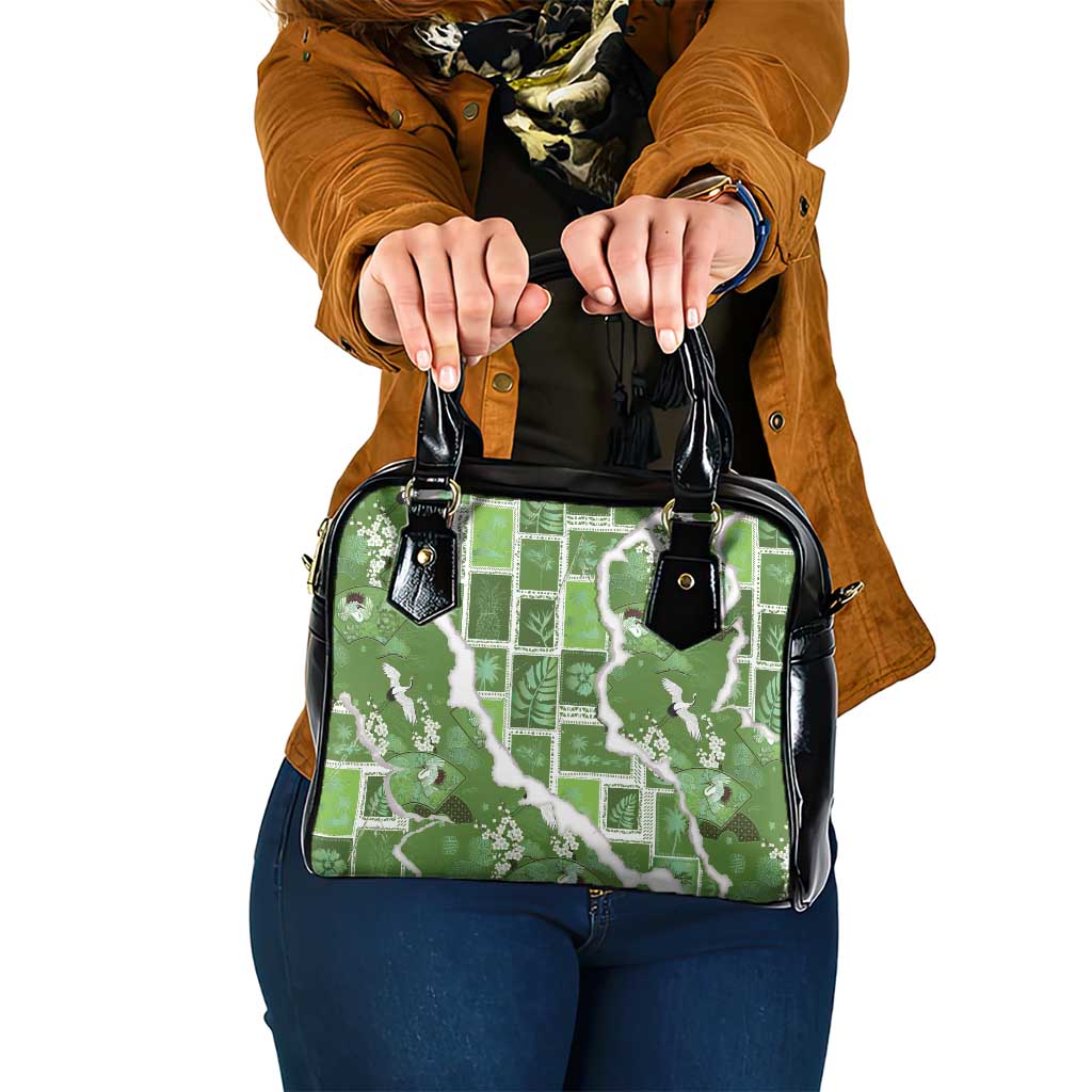 Hawaii Japanese Culture Sage Green Shoulder Handbag Spring Cranes Aloha Pattern LT01 One Size Sage - Polynesian Pride