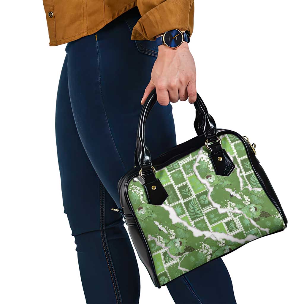Hawaii Japanese Culture Sage Green Shoulder Handbag Spring Cranes Aloha Pattern LT01 - Polynesian Pride