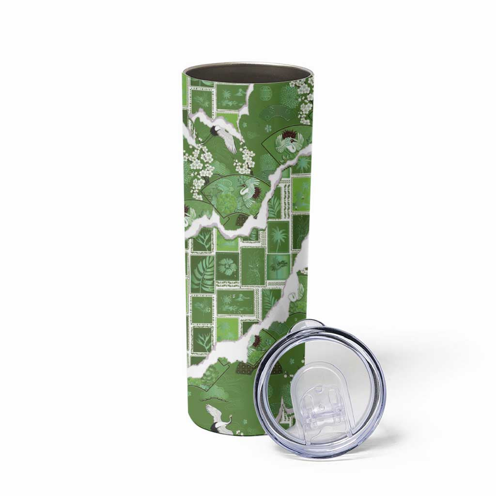 Hawaii Japanese Culture Sage Green Skinny Tumbler Spring Cranes Aloha Pattern LT01 - Polynesian Pride