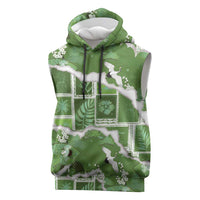 Hawaii Japanese Culture Sage Green Sleeveless Hoodie Spring Cranes Aloha Pattern