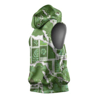 Hawaii Japanese Culture Sage Green Sleeveless Hoodie Spring Cranes Aloha Pattern